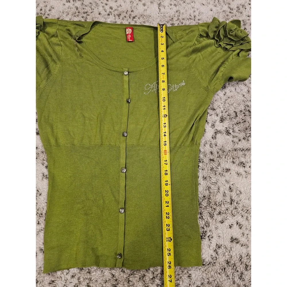 Apple Bottoms Green Short Sleeve Faux Cardigan Rhinestone Ruffle XL Womens Top